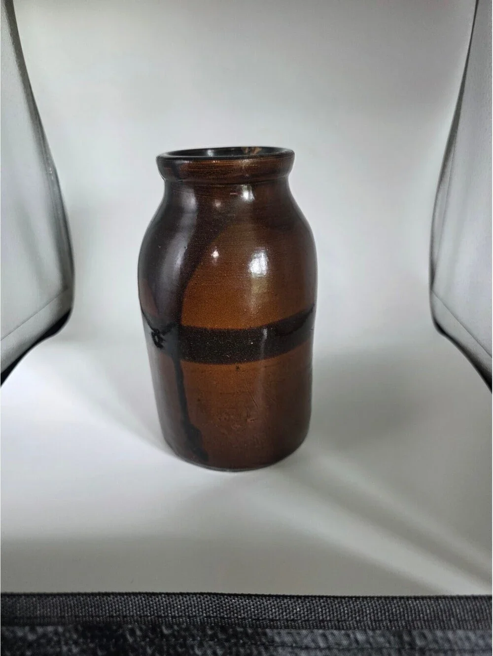 Vintage Handmade Studio Pottery Vase Brown Black Drip Glaze Rustic Decor